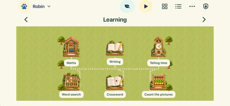 The Learning world on iPhone, in landscape.