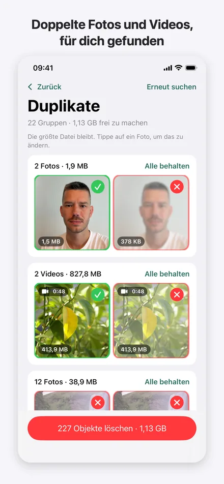 Doppelte Fotos nebeneinander