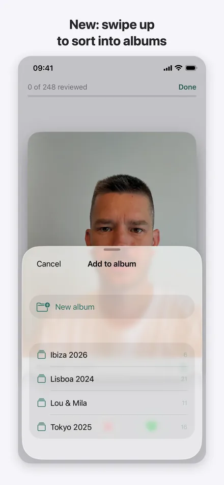 Swipe a photo up into an album