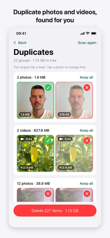 Duplicate photos side by side