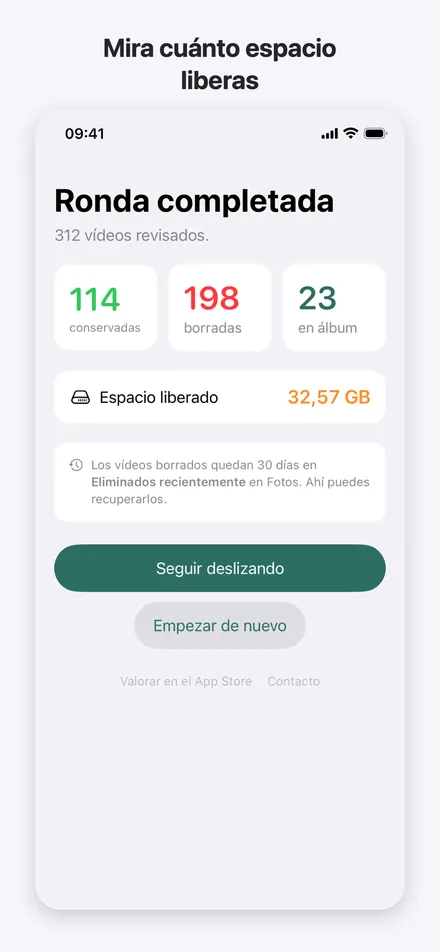 Resumen del espacio liberado