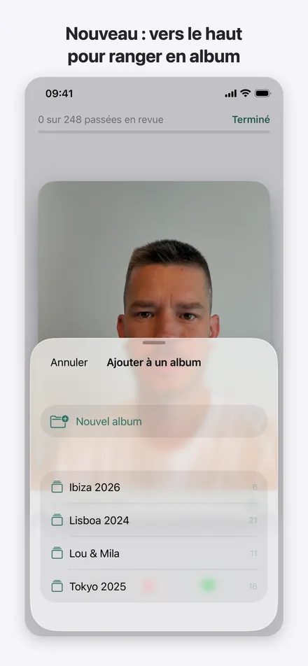 Balayer une photo vers le haut dans un album