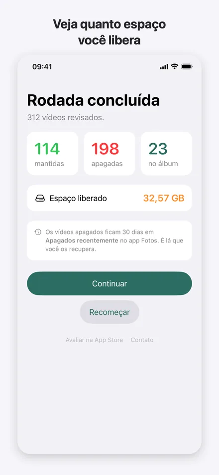Resumo do espaço liberado