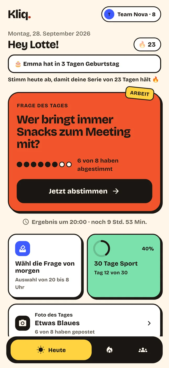 Jeden Morgen eine Arbeitsfrage