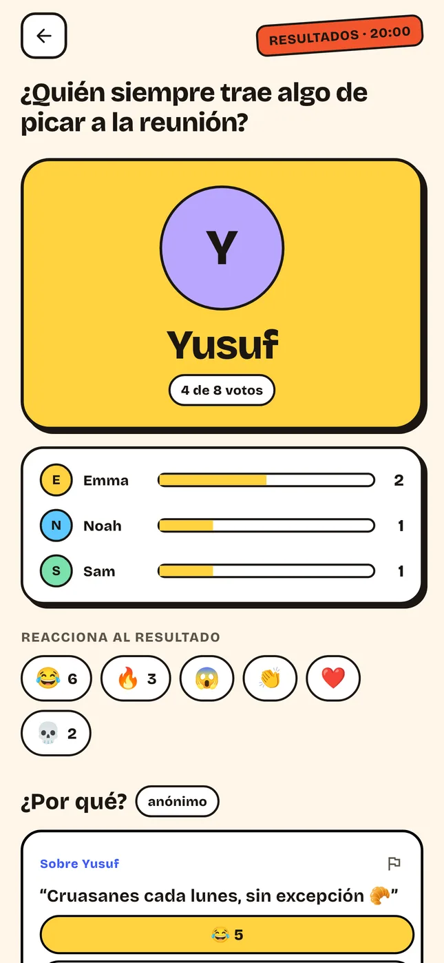 El resultado, juntos a las 20:00