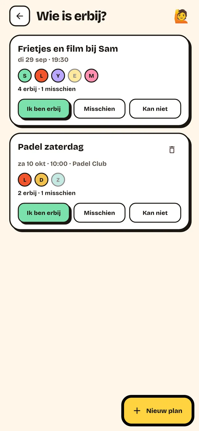 Wie is erbij?